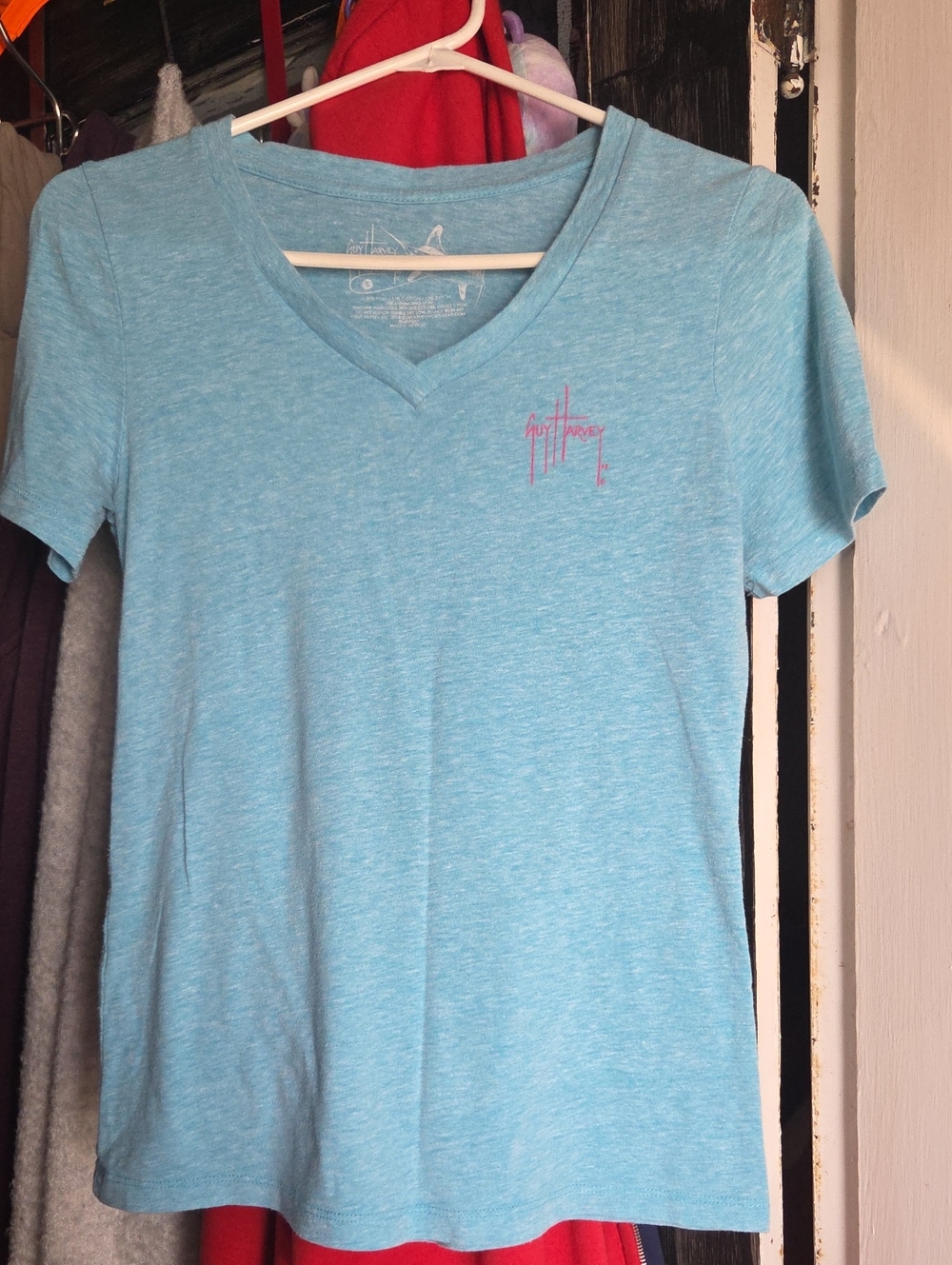 Womens  V-Neck Tee with Pink Logo